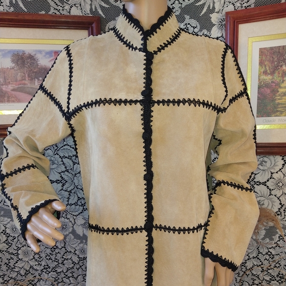 Louis Dell Olio creme black jacket patchwork boho 100% suede long sleeve vintage - Picture 9 of 12